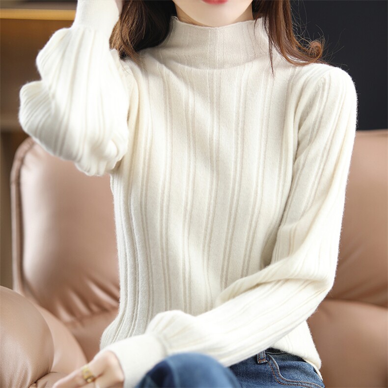 2024秋新款灯笼袖修身内搭半高领女羊毛衫，女装羊毛衫，迅太羊绒