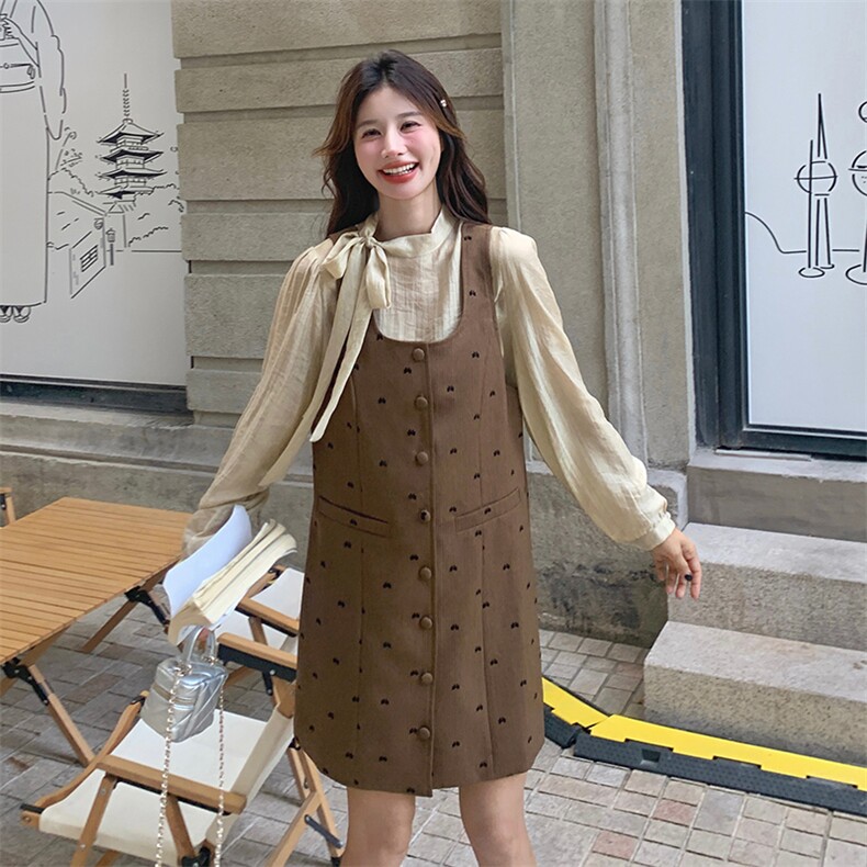 法式复古背带裙套装女2025新款盐系高级感洋气时尚背心裙两件套，女装套装/套裙，2C166