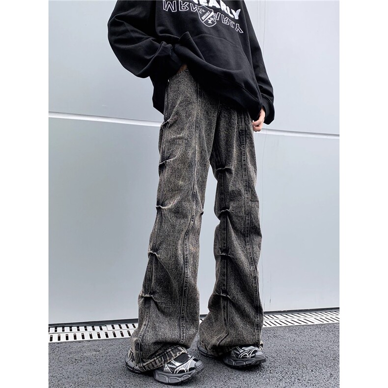 档口现货。小众褶皱裤男微喇叭休闲裤潮流长裤XH9988-P49,男装休闲裤,星座412-1