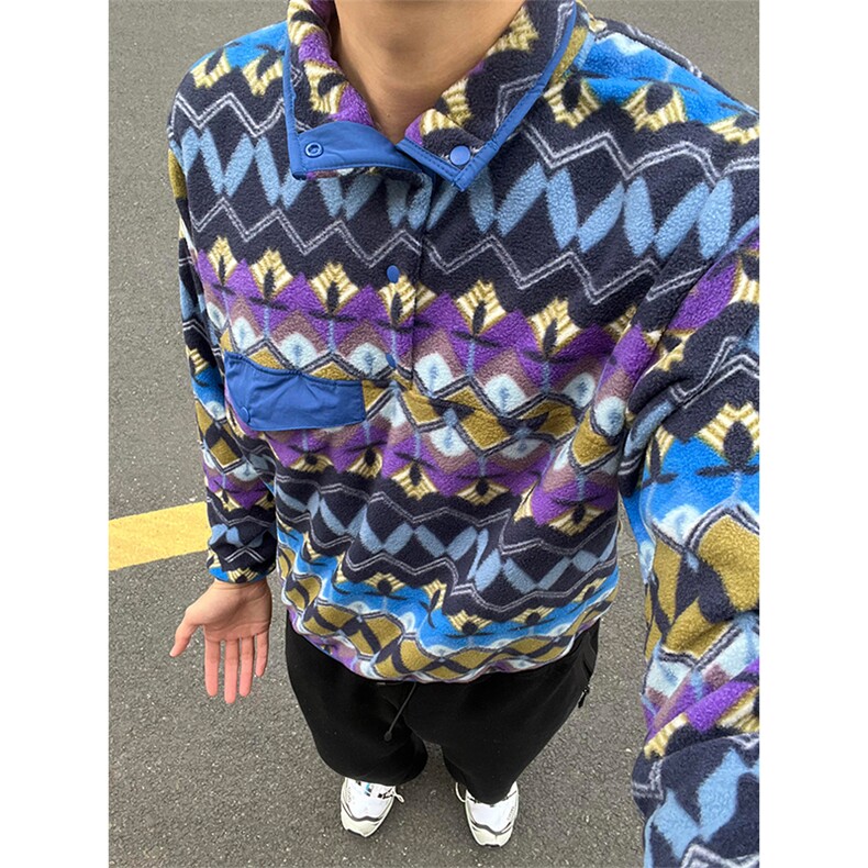 高品印地安图腾花色古着双面抓绒套头摇粒绒卫衣男女A1153-P95,男装卫衣,星座1505