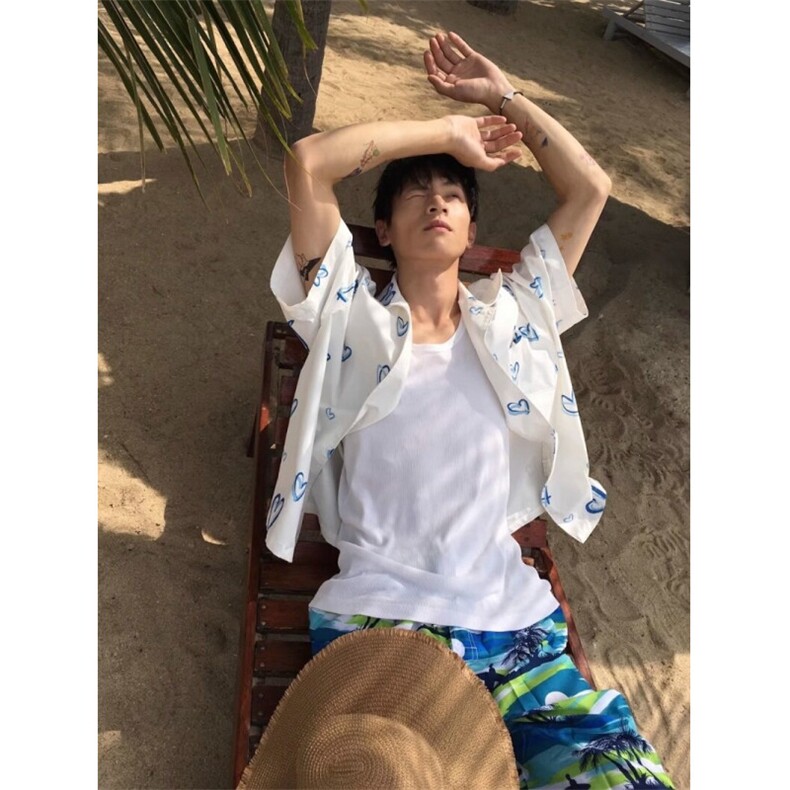CP1258-P38短袖衬衫男女夏季休闲宽松情侣百搭海边沙滩衬衣,男装T恤,电商B323A