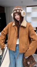 新品加厚麂皮绒羊羔毛外套-p215-k385，女装派克服，2D075