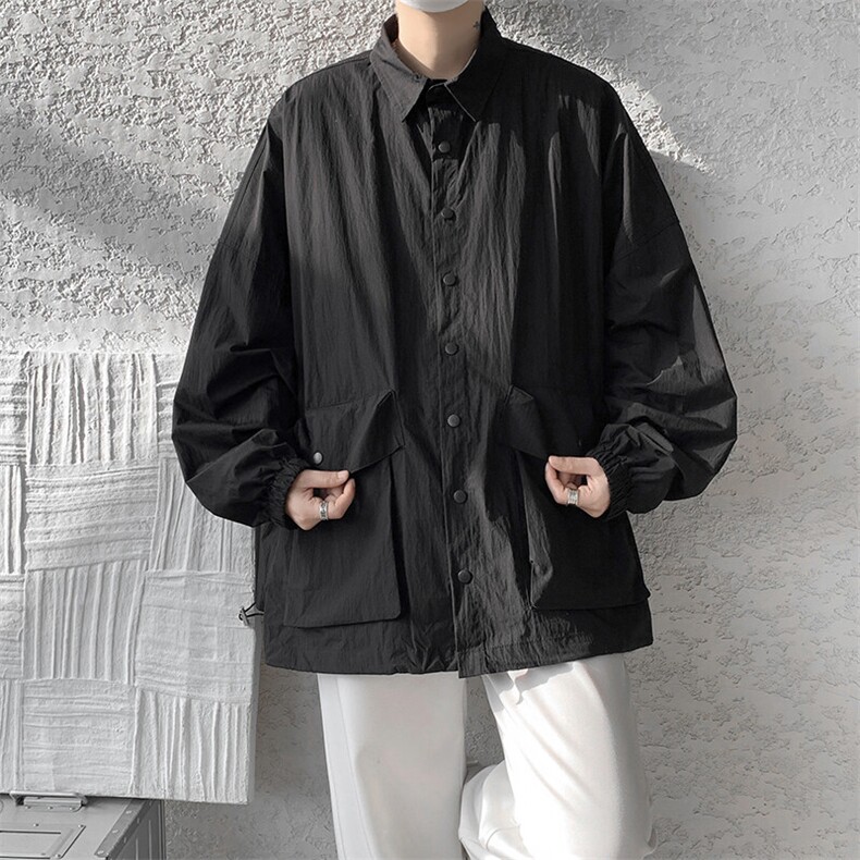 8XL-M春夏廓形衬衫防晒外套特大码多口袋复古慵懒衬衣JK5203/P50,男装夹克,电商B238
