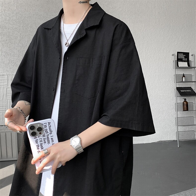 8XL-M亚麻短袖衬衫男夏薄款宽松休闲百搭大码半袖衬衣DC28002P50图片