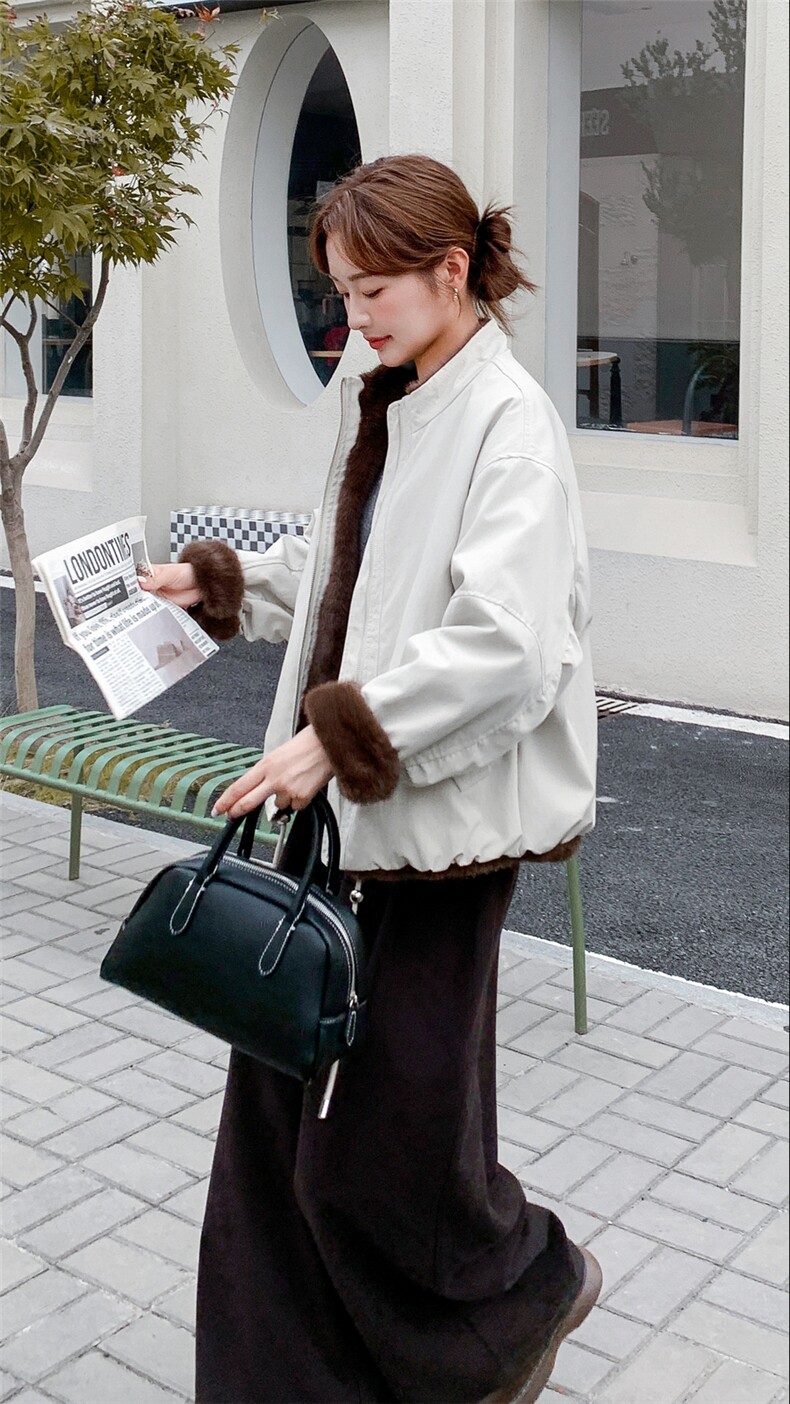 （新款）2025冬装休闲立领两面穿加绒外套1D060-p205-k308,女装短外套,1D060