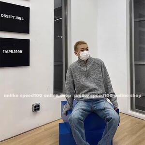 770#-P50 港风针织开衫拉链外套男秋冬季潮牌慵懒风毛衣高级感图片