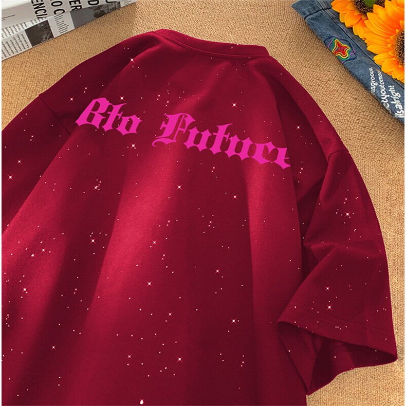 可48小时发货支持抖音得物来样二开美式满天星亮片短袖T恤MTX658,男装T恤,电商A486-1