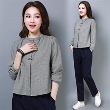 原创轻奢真值典雅文艺盘扣棉麻上衣短袖显瘦亚麻T恤民族风夏装，女装衬衫，奕阳依阁