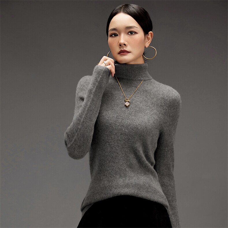 2025年秋季常规套头单件长袖时尚百搭通勤抽条高翻，女装羊绒衫，鑫萬耀羊绒