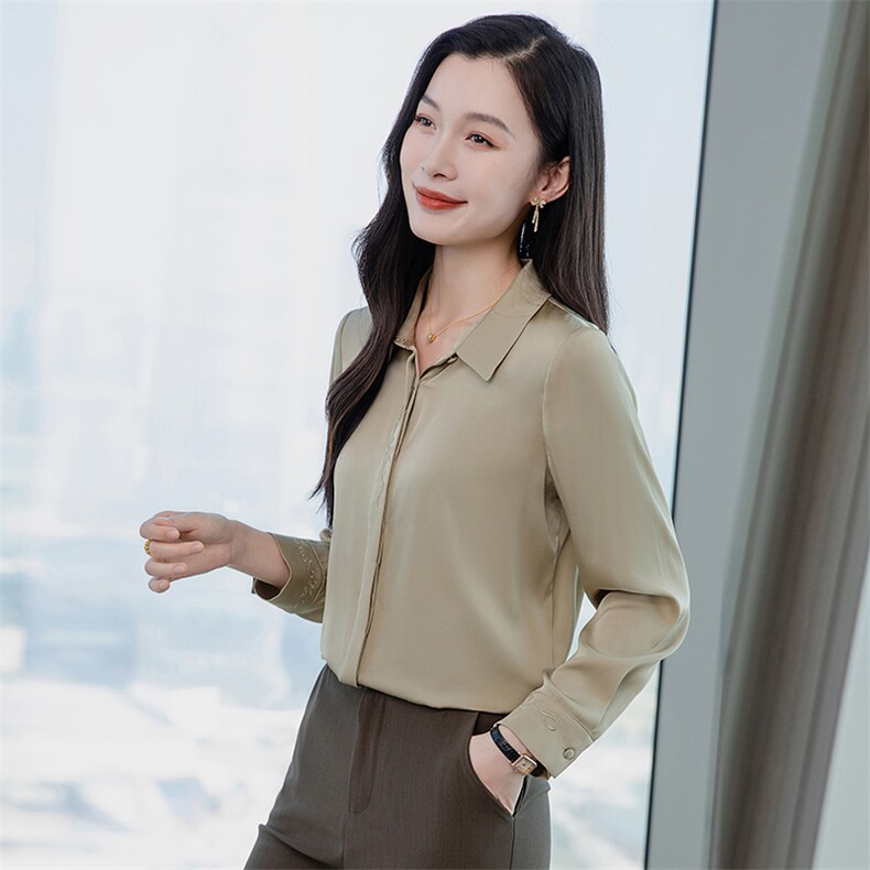 纯色绣花真丝衬衫女长袖宽松2026春季妈妈纯色衬衣显瘦真丝上衣,女装衬衫,阿舍尔精品