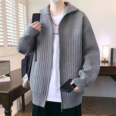 M306新款肌理感条纹开衫针织衫立领宽松休闲简约毛衣外套，男装针织衫/毛衣，星座308A-1（原309B-1）