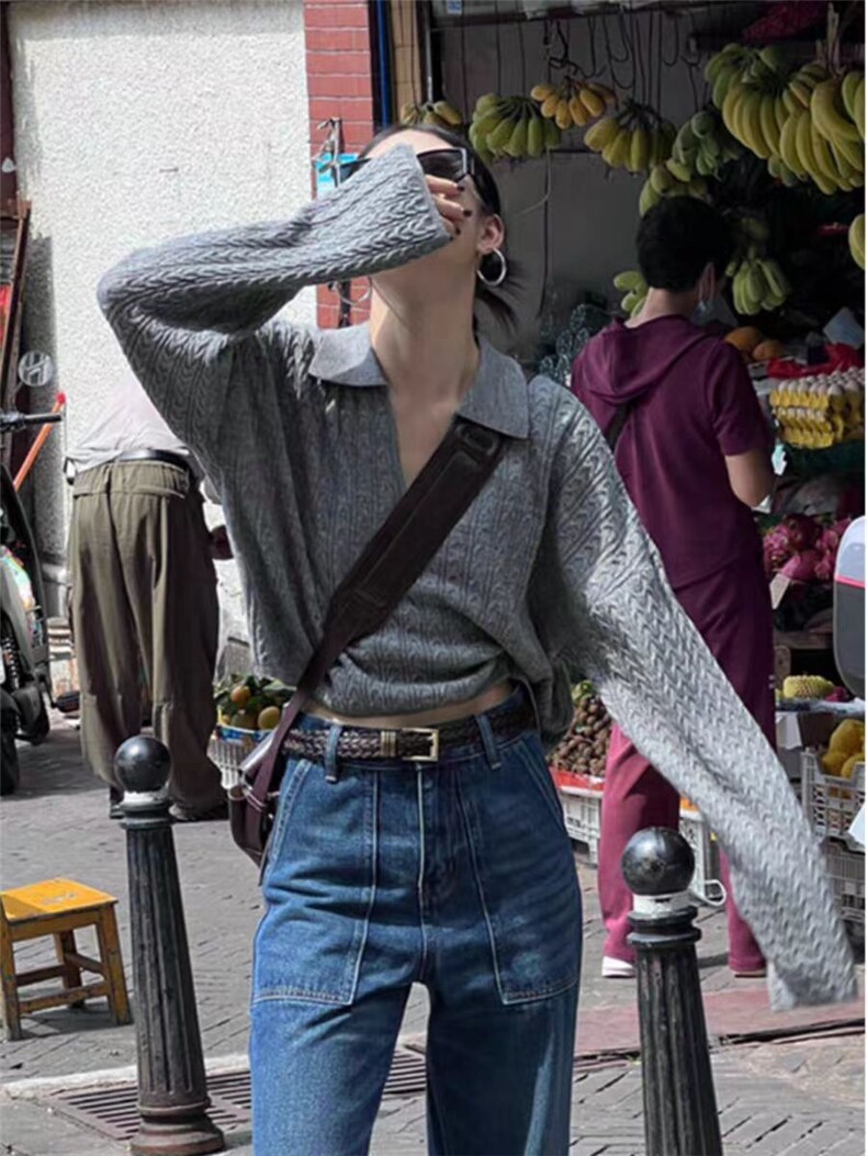 2025年秋季新款女士百搭鸡爪花针织衫图片