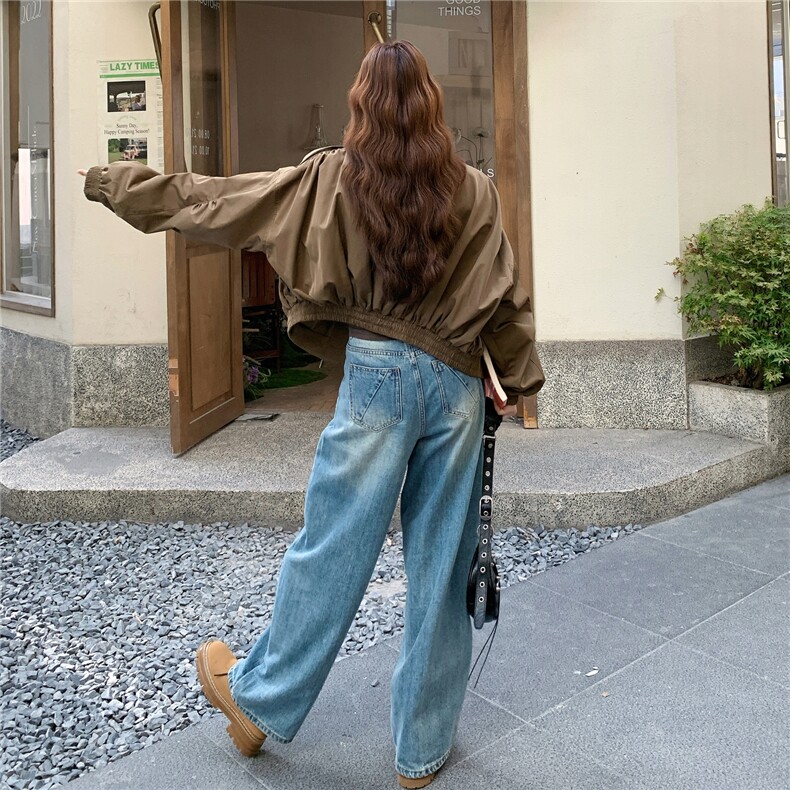 美式复古短款机车风工装夹克外套女2025秋季新款立领设计感上衣,女装短外套,红龙果