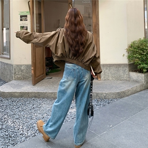 美式复古短款机车风工装夹克外套女2025秋季新款立领设计感上衣图片