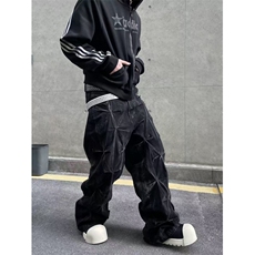 美式复古水洗牛仔裤男潮牌高街重磅高级感宽松阔腿垂感直筒裤长裤，男装牛仔裤，四季星座505