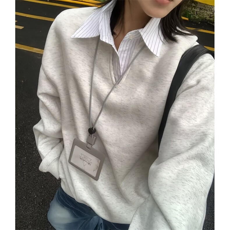 W10809-P43 网图现货 日系ins时尚气质假两件流行长袖卫衣简约图片