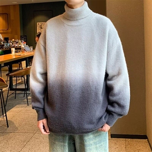 B444P65半高领立领套头毛衣男潮流学生渐变慵懒风毛线衣针图片