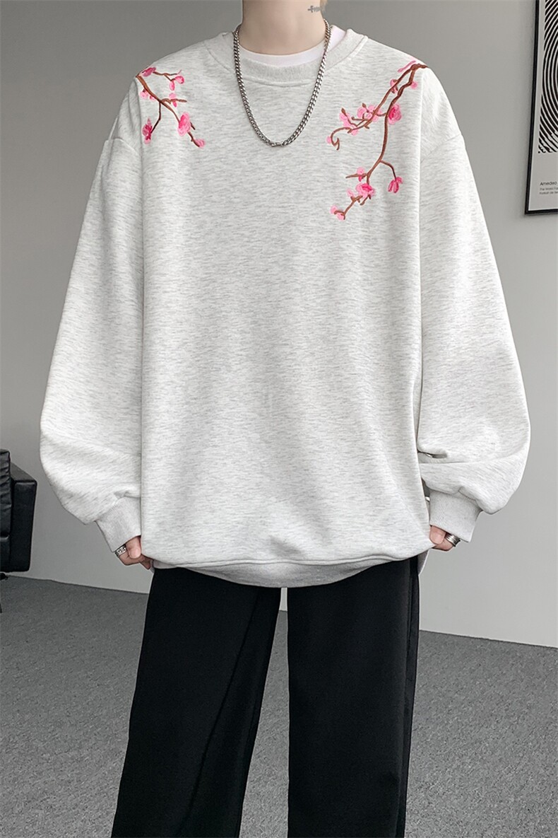 8XL-M新中式圆领卫衣宽松大码风刺绣无帽上衣重磅外套WY5118P55,女装短外套,电商B238