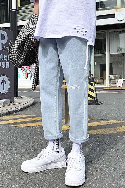 男装夏季新品男士潮流牛仔裤百搭阔腿裤宽松九分裤男N50,男装牛仔裤,星座1008
