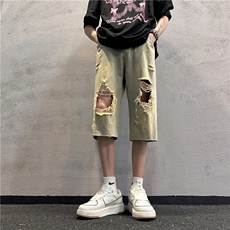 D2051-p45-控68现货风宽松cleanfit牛仔裤七分裤黑暗，男装牛仔裤，星座116