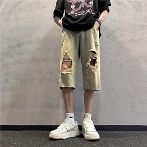 D2051-p45-控68  现货风宽松cleanfit牛仔裤七分裤黑暗图片