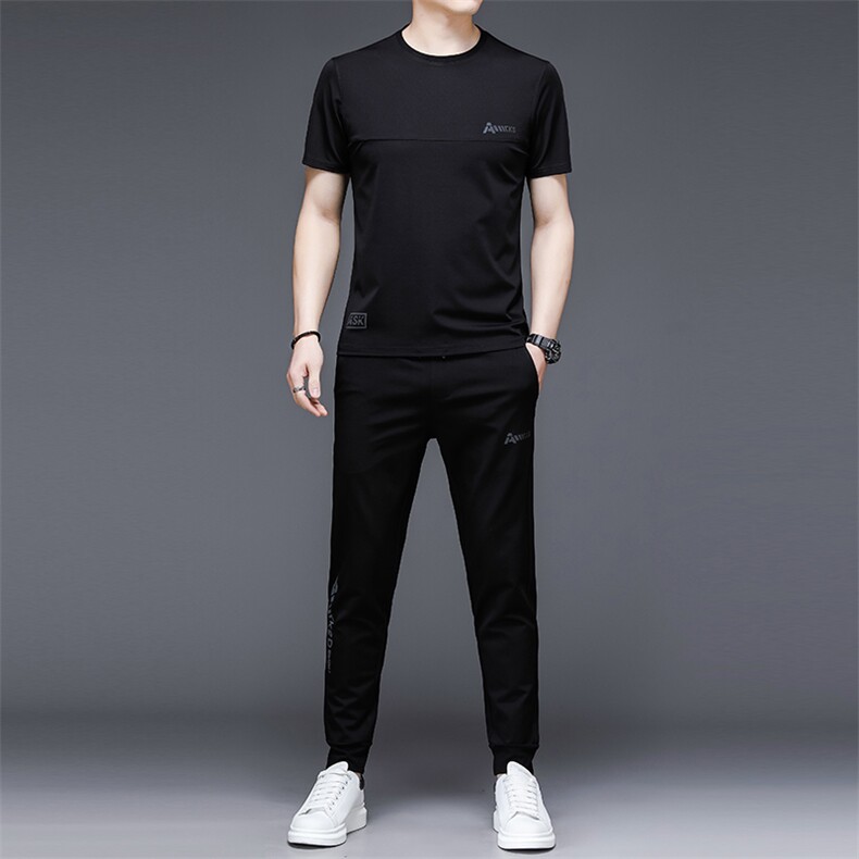 中老年运动套装男夏季薄款短袖圆领休闲装中年运动服男士两件套图片