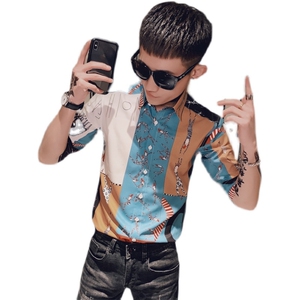 312A-238-P55 新款社会小伙中袖衬衫韩版潮流男士五分袖衬衣A图片