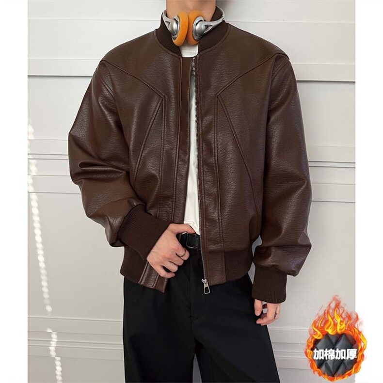 网图美式解构pu皮衣外套棒球服短款夹棉机车夹克A025-TY1641-P78,男装夹克,电商A025