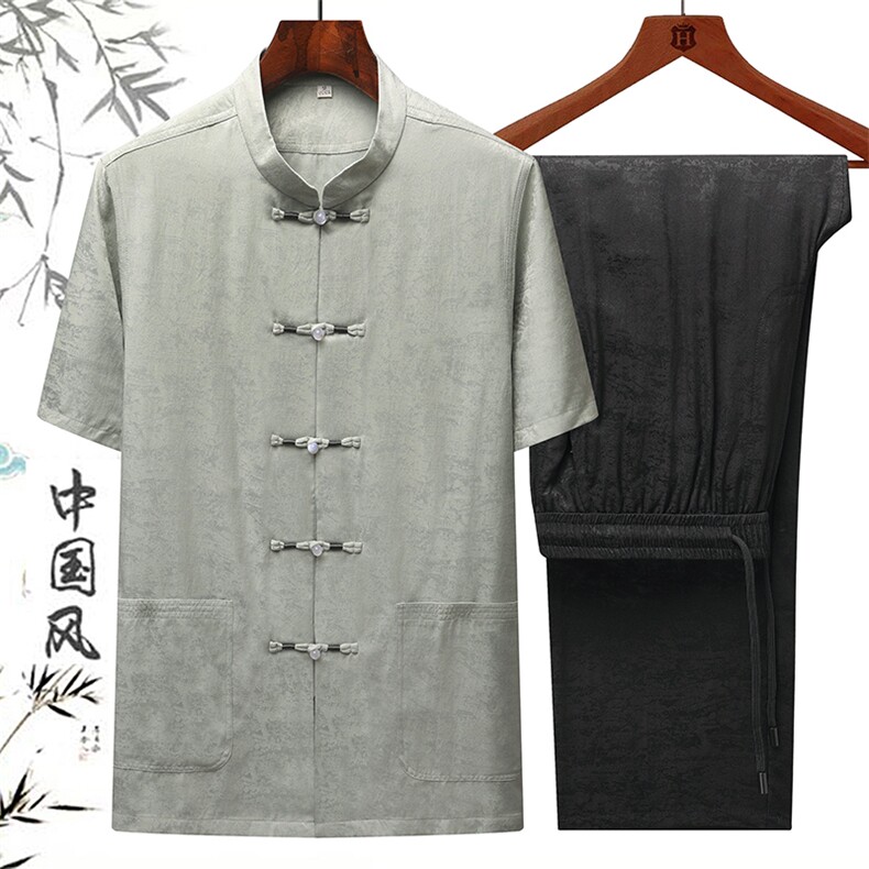 DR2101钱塘2020-2夏季新款短袖男士唐装套装时尚风两件套P110,男装民族服装,钱塘207-2