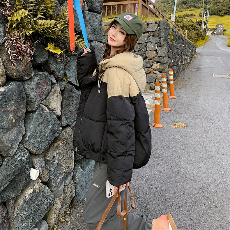 鸭鸭同款2025冬新款短款棉服女连帽拼接小个子韩版外套C522-100,男装棉衣,星座911-2(原星座613-2）
