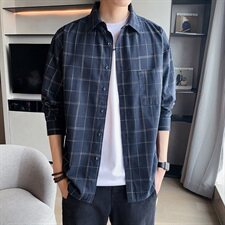 男士宽松翻领衬衣秋季格子复古休闲学院风衬衫DF04T，男装衬衫，电商A102