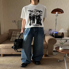 日系文艺新款长裤做旧铆钉闪电牛仔裤男女阔腿无品牌气质时尚潮流，男装牛仔裤，星座218-8