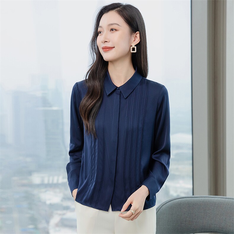 高端纯色真丝衬衫女长袖2026年春装翻领通勤职业OL真丝上衣衬衣,女装衬衫,阿舍尔精品