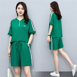 时尚短袖短裤女夏2024新款韩版宽松显瘦休闲运动服跑步图片