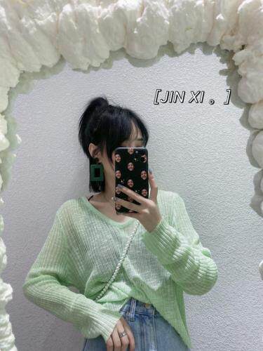 竹节麻V领针织小衫,女装,金翕服饰