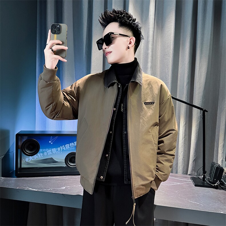 冬季男士假两件棉衣男潮流拼接牛仔双层领棉服外套MY8612-P148，男装棉衣，电商A368