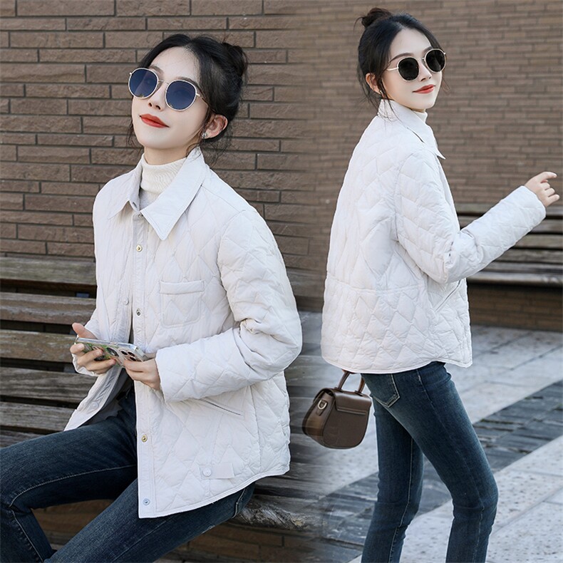轻薄小香风菱形格衬衫翻领90白鸭绒羽绒服女2024冬短款小个子外套,女装羽绒服,曼娅璐
