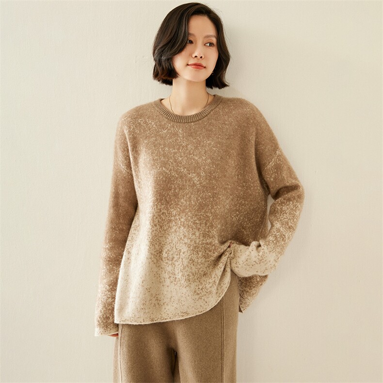 撞色星空山羊绒衫女宽松慵懒毛衣百搭2025秋冬圆领套头针织羊毛衫,女装羊绒衫,纳丰羊绒