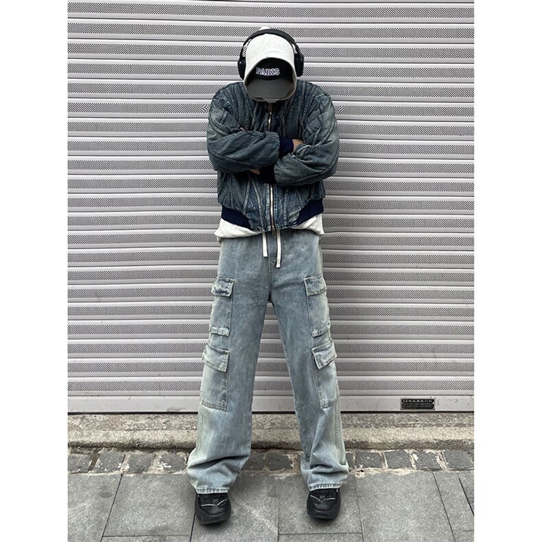 B221 美式ins高街重工艺宽松做旧工装牛仔裤子 LK23143-P80 控108图片