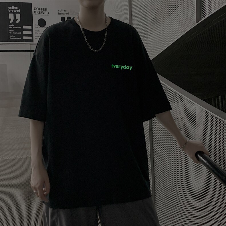 潮嘻哈ins反光字母印花短袖T恤大码夜光男517A-1-T909-P35控48,男装T恤,星座517A-1