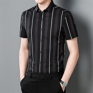 高端中年男士短袖衬衫无痕抗皱免烫衬衣冰丝夏季衬衣P65图片