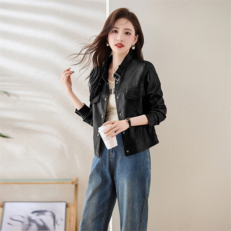 海宁真皮皮衣女外套2025年新款春秋小个子短款女士休闲绵羊皮夹克,女装皮衣,臻衣坊