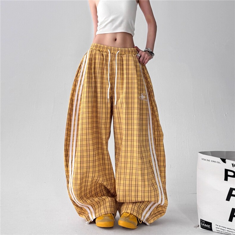2025夏季新款格子休闲裤夏季新款慵懒风跳舞显瘦宽松阔腿男女长裤，女装休闲裤，星座1210-1