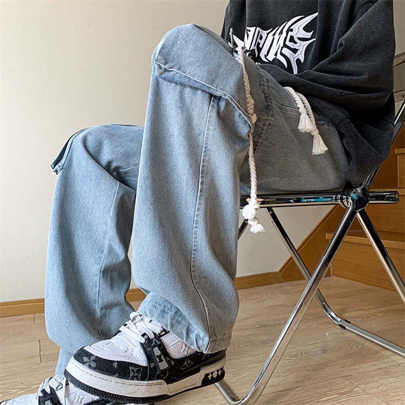 多口袋工装牛仔裤男款2026潮牌男裤高街直筒裤XK66361特批40,男装牛仔裤,电商A042