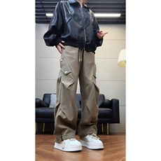 美拉德棕色星空尼工装裤男款春秋加厚伞兵裤子宽松直筒休闲弯刀裤，男装休闲裤，星座603-2