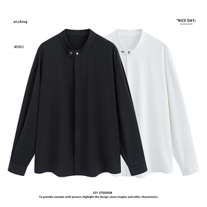 平铺~2026春季重磅垂感斜纹立领宝石扣装饰长袖衬衫 CS2210/P55图片