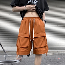 美式工装短裤男夏季大口袋飘带五分裤A407P40，男装牛仔裤，电商A309