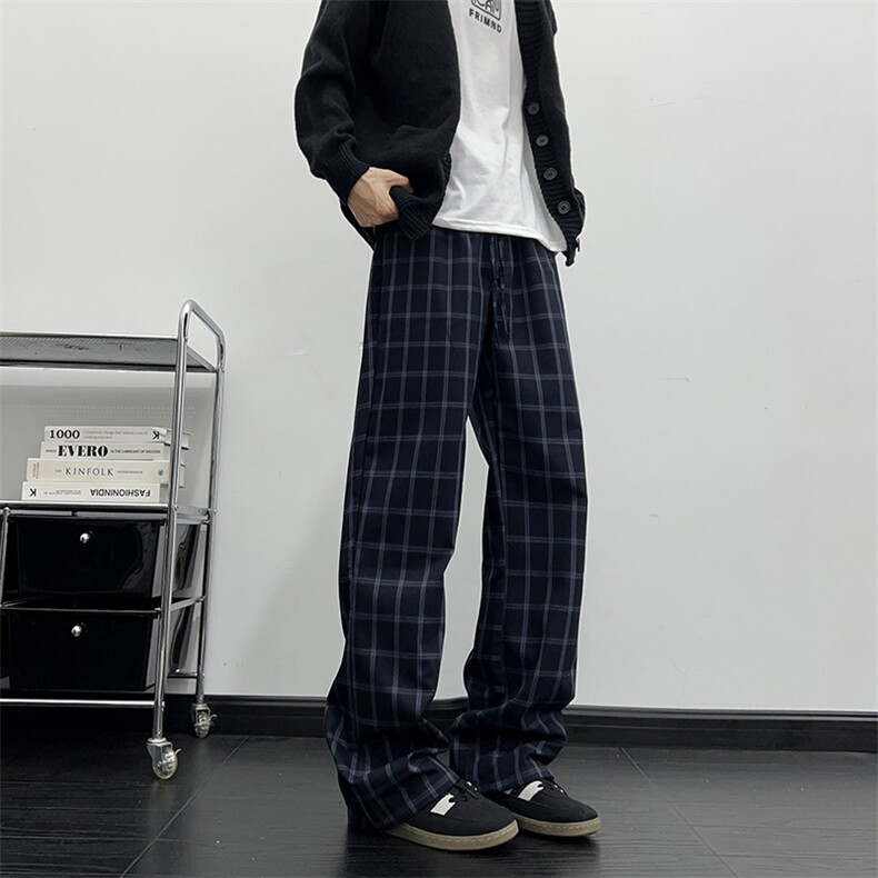 格子裤子男美式高街直筒微喇裤显腿长休闲运动裤K852-P43,女装休闲裤,星座308B-2