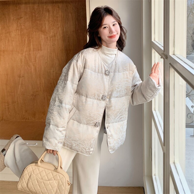 新中式提花国风羽绒服女冬季2026新款超好看加厚保暖白鸭绒短外套,女装羽绒服,2D143