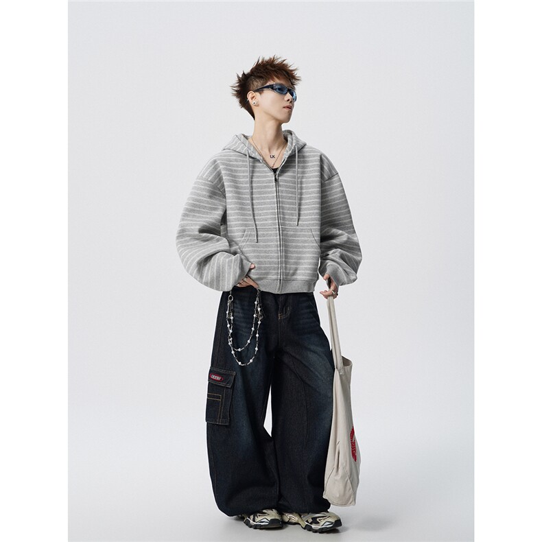 可二开条纹M-5XL大码34%棉66%涤纶连帽开衫卫衣男WY78194P88控138,男装卫衣,星座226-1